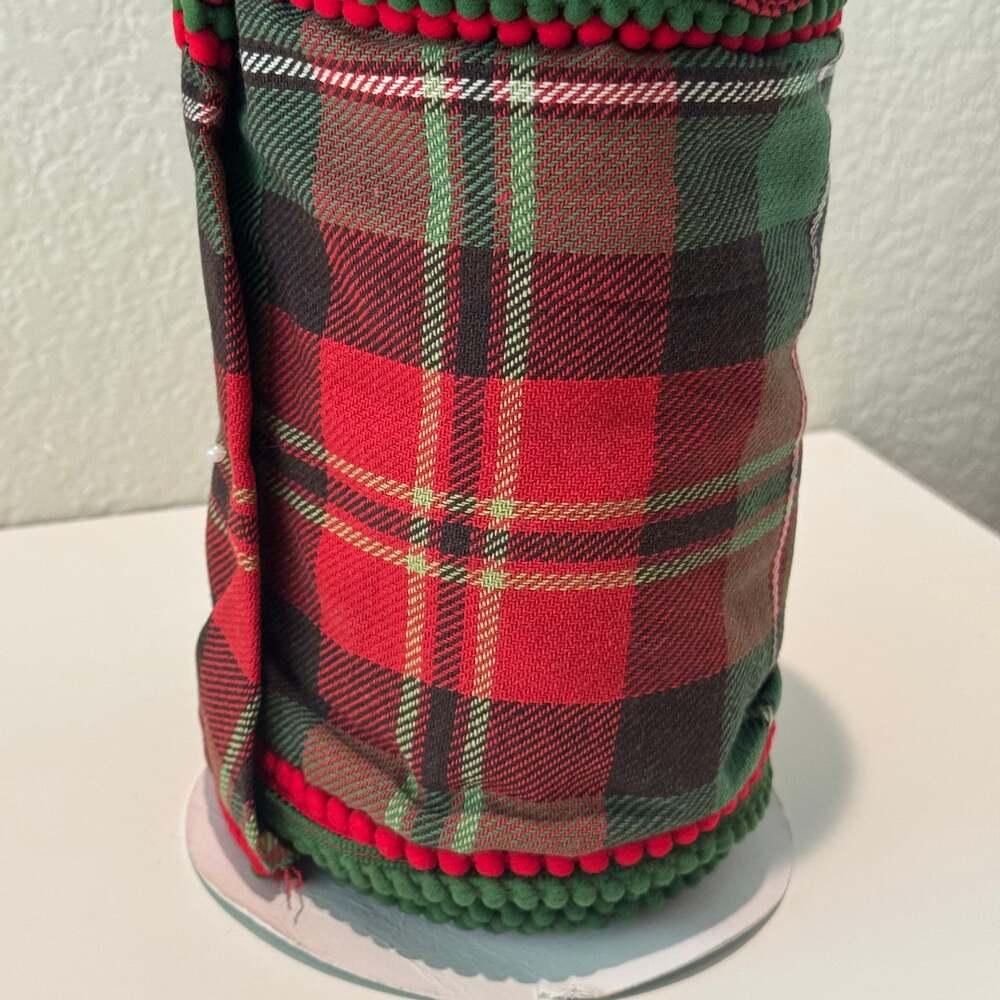 Trim & Ties Red & Green Plaid Pompon Christmas Ribbon 8”x5 Yards